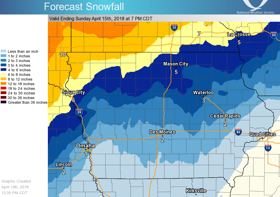 Forecast Snow Amounts for April 13-15, 2018